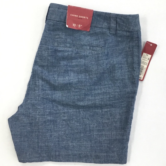 Merona 5” Blue Mid-Rise Chambray Cotton Shorts - Picture 5 of 7